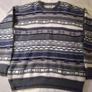 Vintage Coogi Style Striped Geometric Sweater